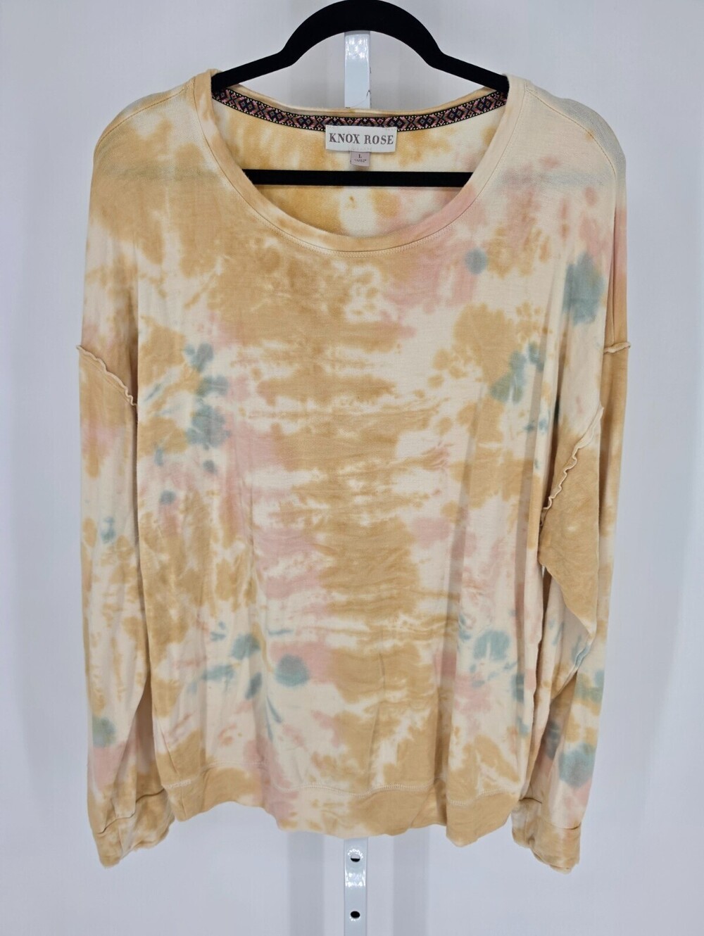 Knox Rose Womens Sz L Oversized Loose Fit Sweatshirt Yellow Tie Dye
